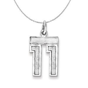 Silver, Varsity Collection, Small D/C Number 11 Necklace - 16 In